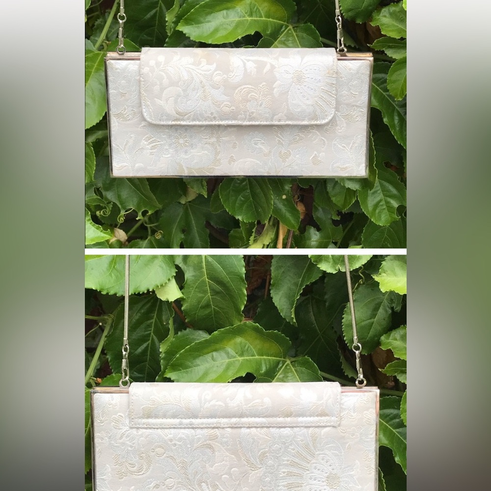 Stuart Weitzman Off White Floral Clutch purse